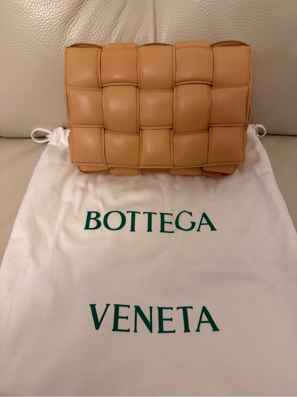 Bottega Woven Cassette Leather Shoulder/Clutch Bag in Beige/Light Tan